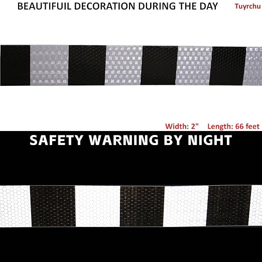 Black White Reflective Tape 2 inch X 66 feet, Outdoor Waterproof Hazard - Image 3