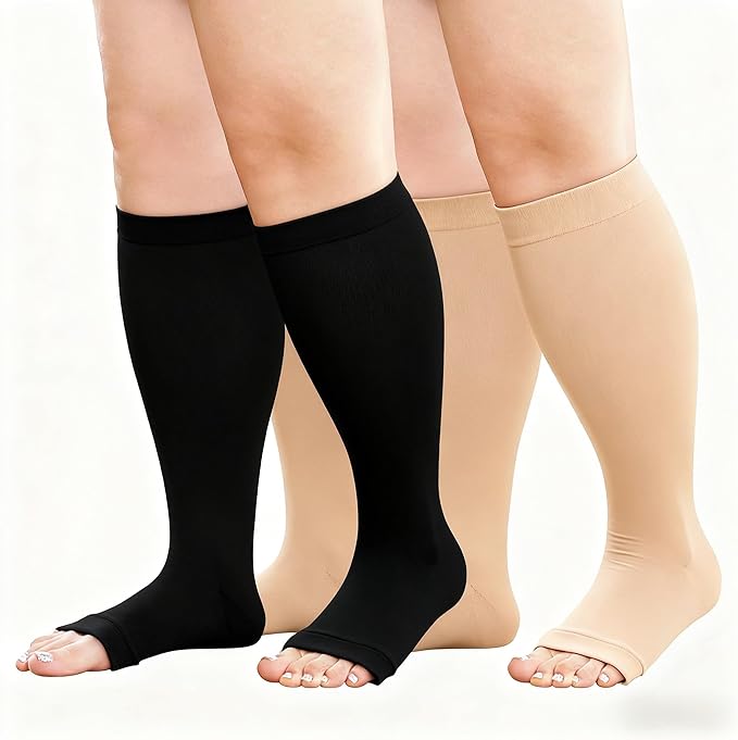 Plus Size Compression Socks: Wide Calf Toeless Stockings by BODALA