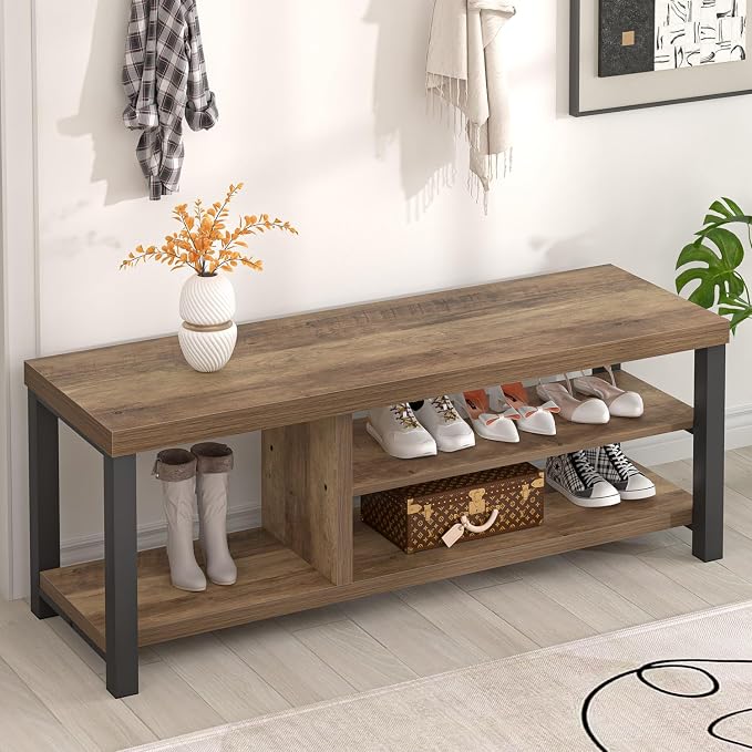 FOLUBAN Shoe Storage Bench, Industrial Entryway Bench, Modern Indoor Wood and by FOLUBAN