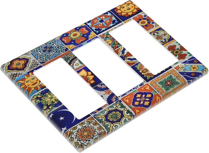 Light Switch Covers Mid Century Talavera Shaped Tiles 3 Gang Rocker Electrical - Image 3