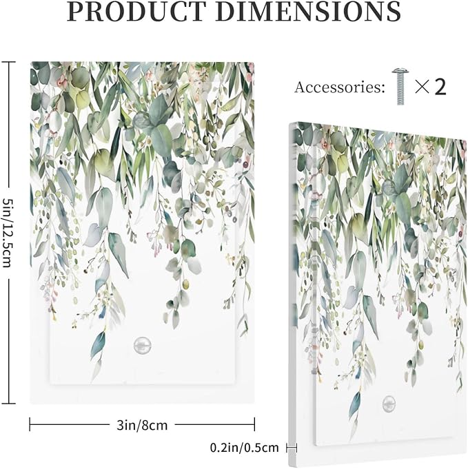 Sage Green Watercolor Eucalyptus Leaves Floral Flowers Light Switch Cover Plate - Image 5