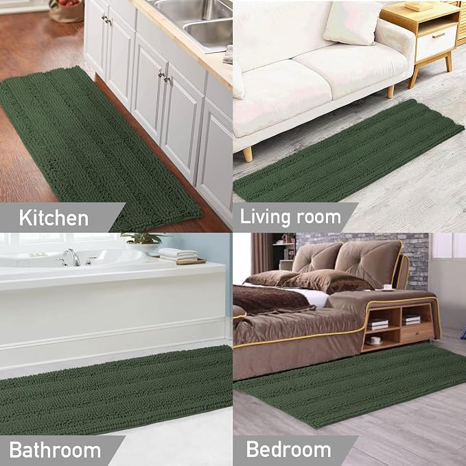 Turquoize Non Slip Shaggy Chenille Microfibers Bathroom Rug Bronze Green - Image 6