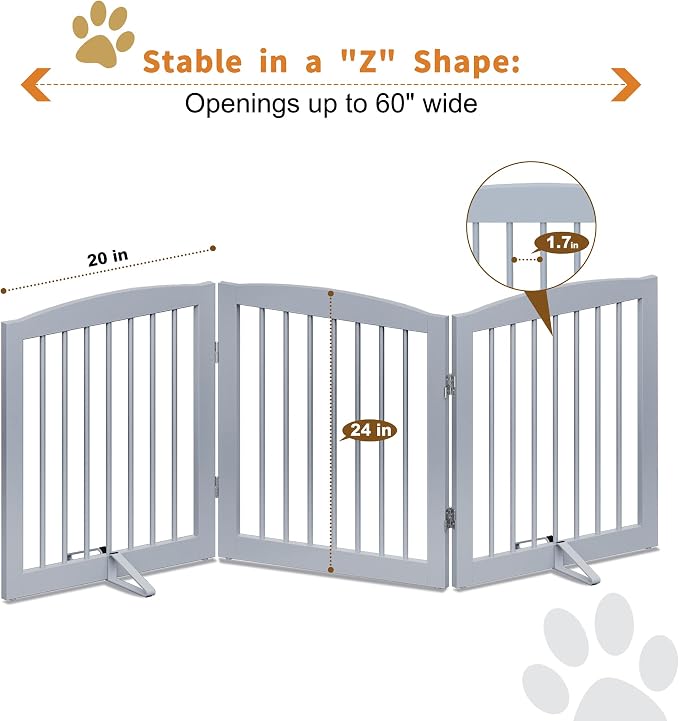 Freestanding Pet Gate for Dogs, Foldable Wooden Dog Gate for House, Indoor Dog - Image 6