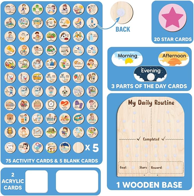 Wooden Daily Routine for Kids, Star Reward Jar for Toddlers, Chore Chart for - Image 4