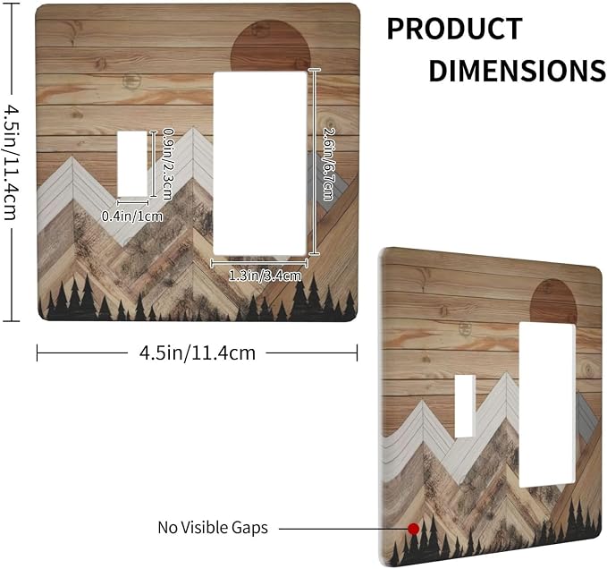 Wooden Planks Mosaic Snow Mountain Sun Outlet Covers 1 Toggle 1 Rocker - Image 4
