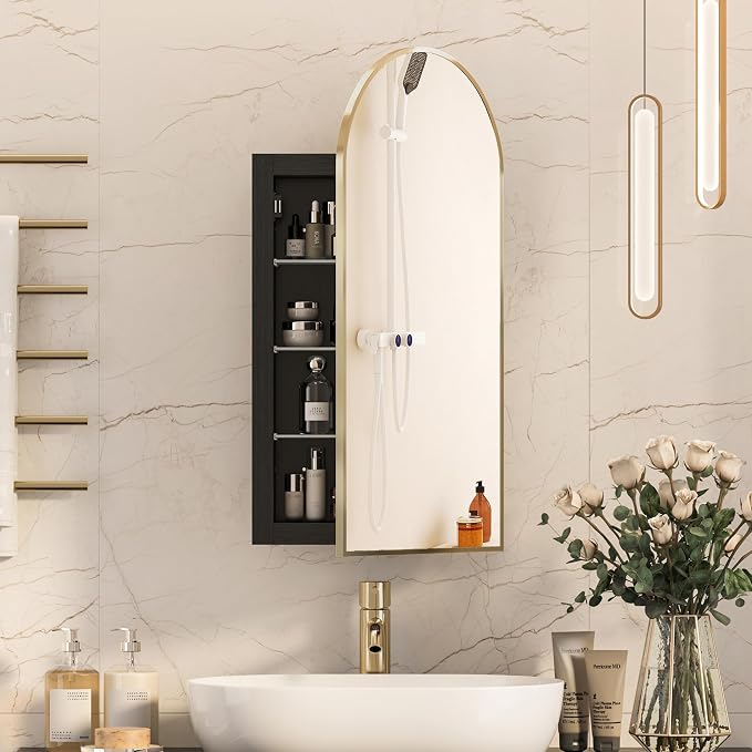 Recessed Medicine Cabinet for Bathroom, Brushed Gold Arched Medicine Cabinet by Mepplzian