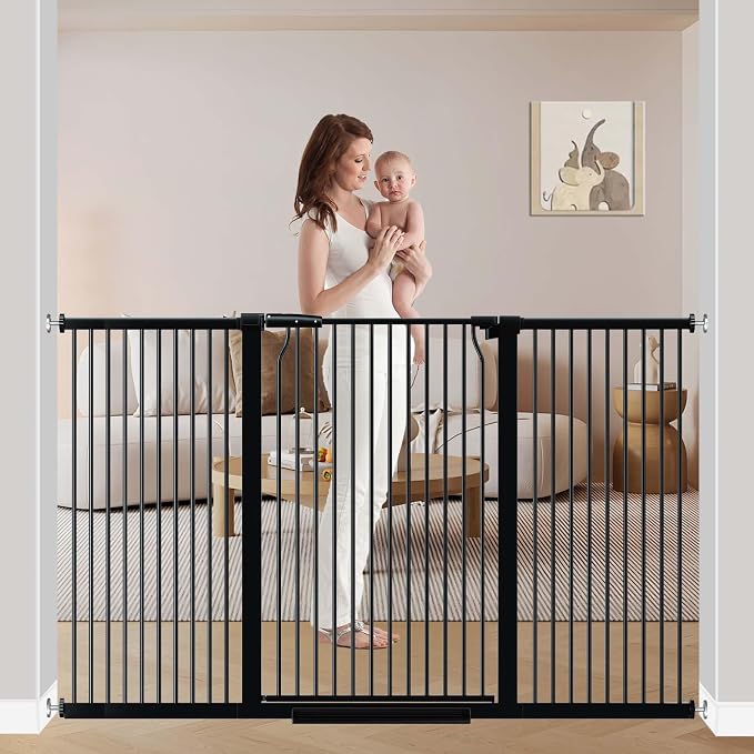 60.2"-65.7" Baby Gates Extra Wide, 40.5" Tall Dog Gate Indoor, Walk Through Pet by FlowerFrail