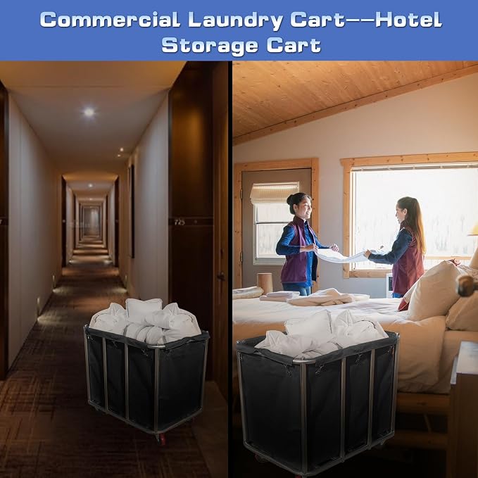 Commercial Laundry Cart with Wheels, 400L Large Capacity Heavy Duty Stainless - Image 5