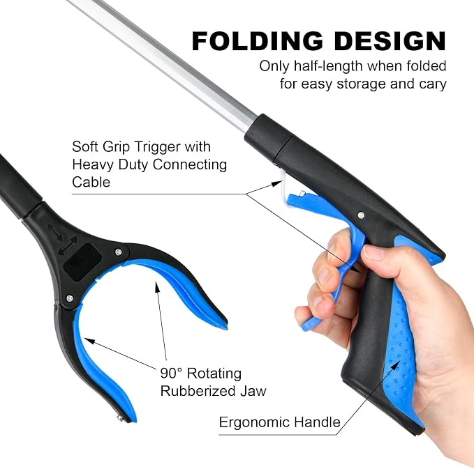 6-Pack 32" Grabber Reacher Tool, 360° Rotating Head, Wide Jaw, Foldable Reacher - Image 3