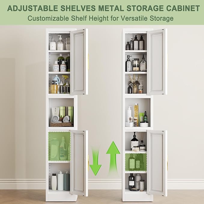 67" Tall Narrow Storage Cabinet Metal Bathroom Cabinet - Image 6