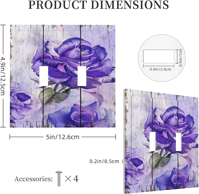 Light Switch Cover Purple Rose Flower Rustic Wood Plank 2 Gang Wall Plate - Image 5