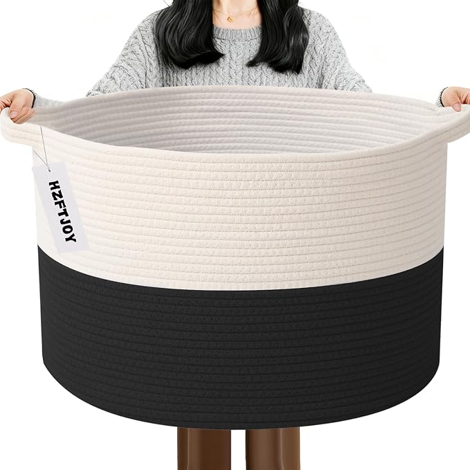 Large Storage Basket with Handle, 19.7" L x 19.7" W x 13" H Blanket Basket by HZFTJOY