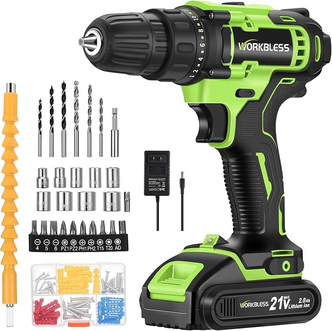 WORKBLESS 21V Power Drill Set, Cordless Drill by WorkBless