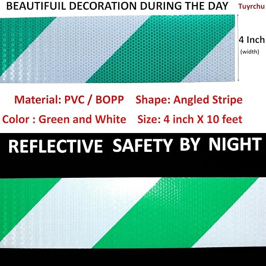 Reflective Tape Green and White 4 inch X 10 feet, Outdoor Waterproof Hazard - Image 3