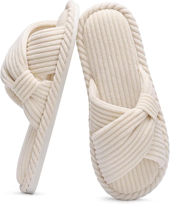 Evshine Fall House Slippers for Women Corduroy Cross Bow Indoor Slippers Open by Evshine