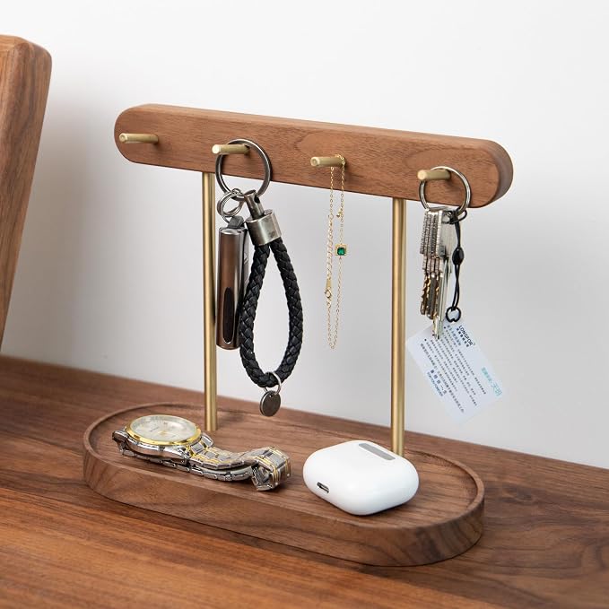 muso wood Walnut Key Stand for Entryway Table, Wooden Key Holder - Image 2