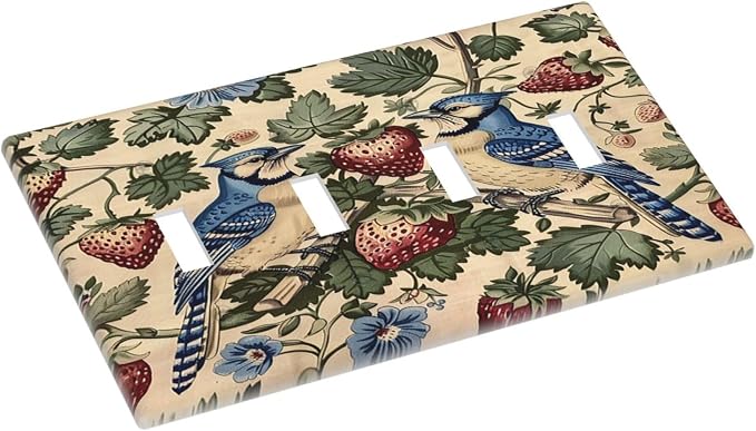 Light Switch Covers Vintage Floral Bird Strawberry Thief William Morris Quad - Image 3