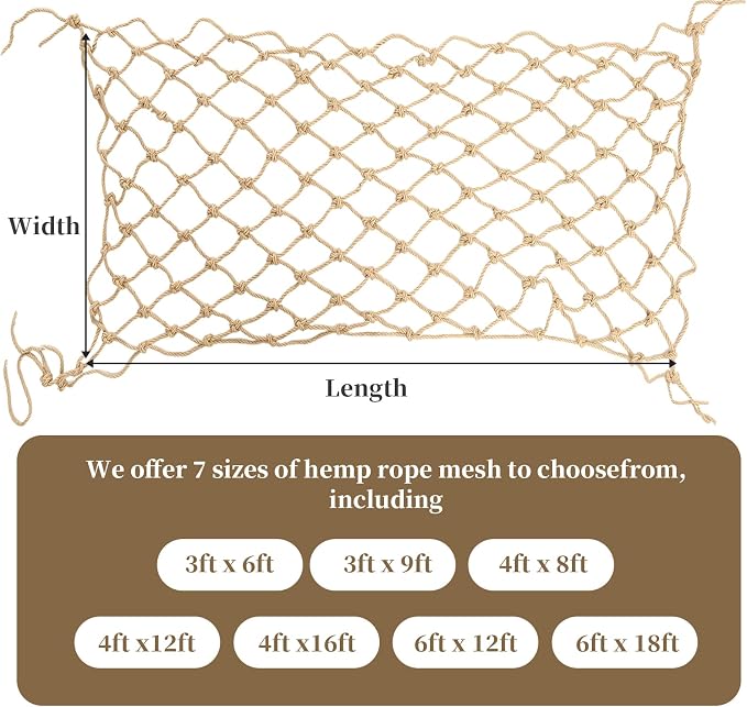 Jute Hemp Rope Net, Heavy Duty Natural Climbing Safety Rope Netting Balcony - Image 5