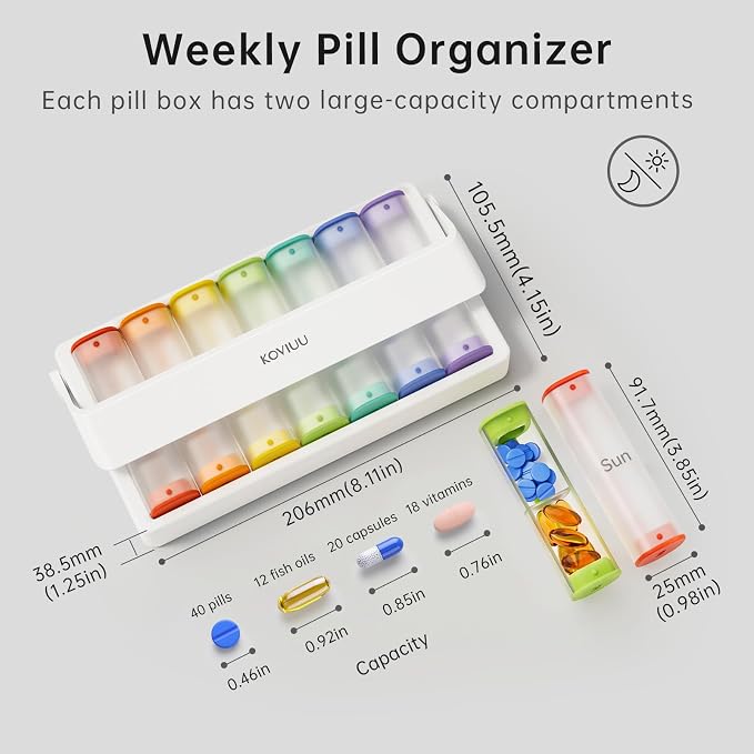 Weekly Pill Organizer 2 Times a Day, KOVIUU Large Travel Pill Box 7 Day - Image 2