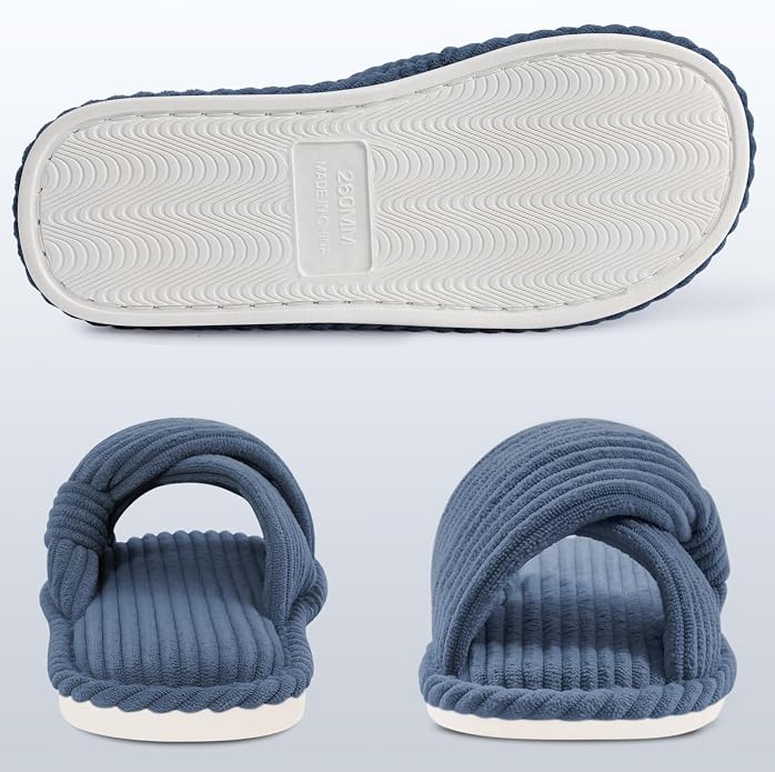 Evshine Fall House Slippers for Women Corduroy Cross Bow Indoor Slippers Open - Image 5