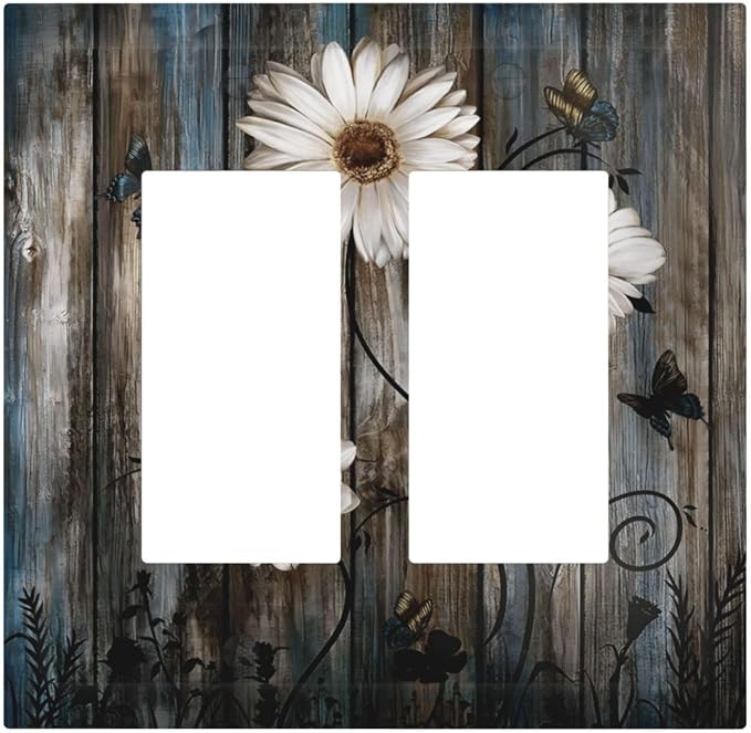 Rustic Wood Background Floral Butterfly Daisy Decorative Outlet Covers 2 Gang by Unknown
