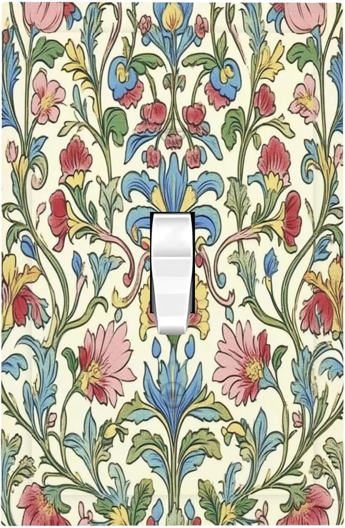 Decorative Light Switch Cover Boho Red Floral Morris Plant Leaves 1 Gang Single by Unknown