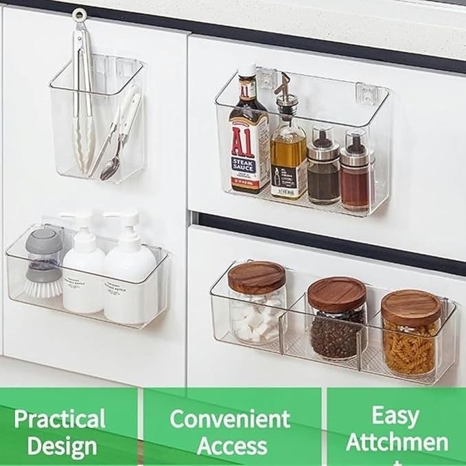 vacane 4 Pack Plastic Over Cabinet Door Organizer, Adhesive Mount Storage - Image 3