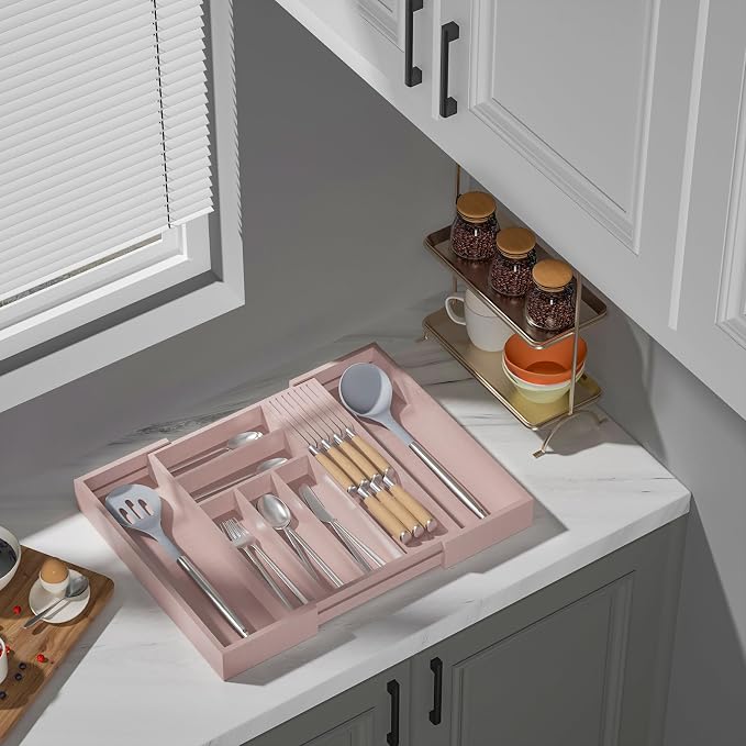 Bamboo-Silverware-Drawer-Organizer-Kitchen, Expandable Utensil Holder Cutlery - Image 4