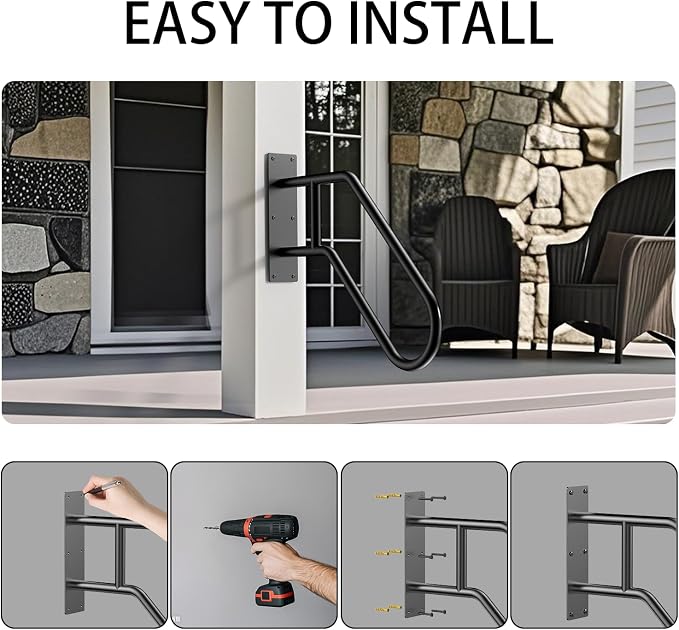 Handrails for Outdoor Steps, U-Shaped Stair Railing Indoor, 1-3 Step Porch&Deck - Image 5