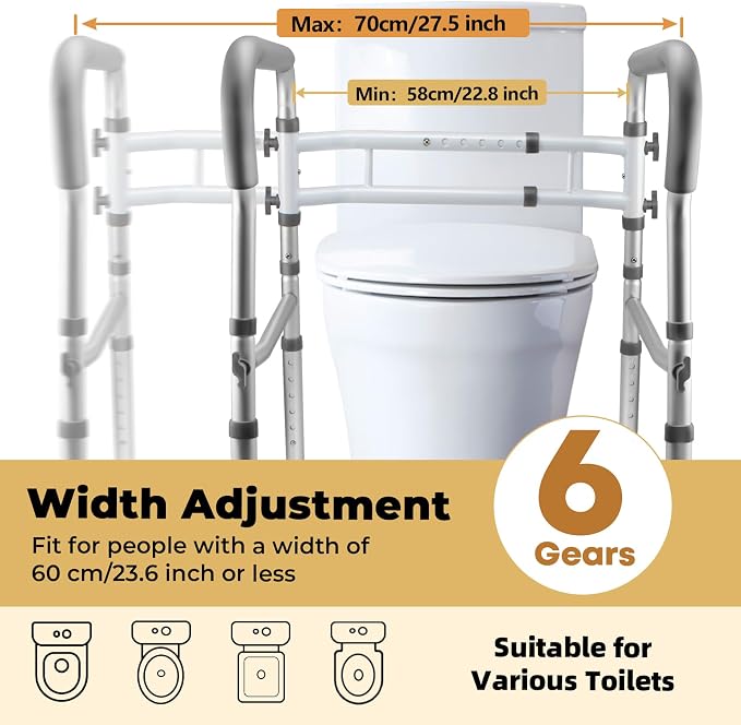 Toilet Safety Rails for Seniors, Adjustable Toilet Safety Frame Handles Fits - Image 5