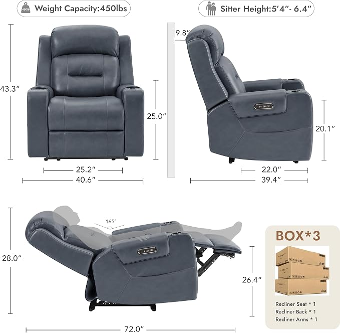 Watson & Whitely Oversized Genuine Leather Power Recliner Chairs - Image 3