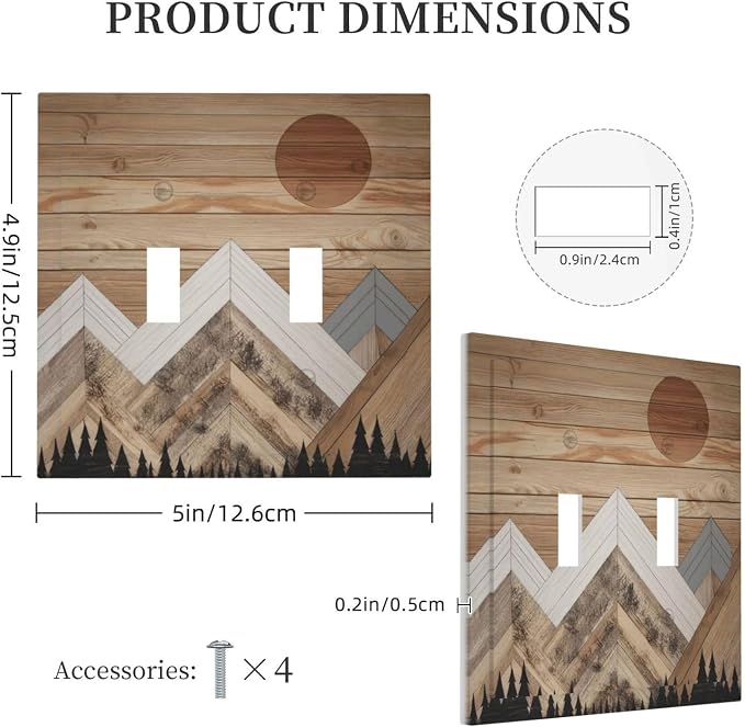 Wooden Planks Mosaic Snow Mountain Sun Decorative Switch Plates 2 Gang Double - Image 5
