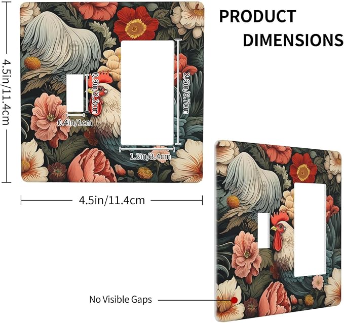 Outlet Covers Rooster Flowers Red White Chicken Floral 1 Toggle 1 Rocker - Image 4