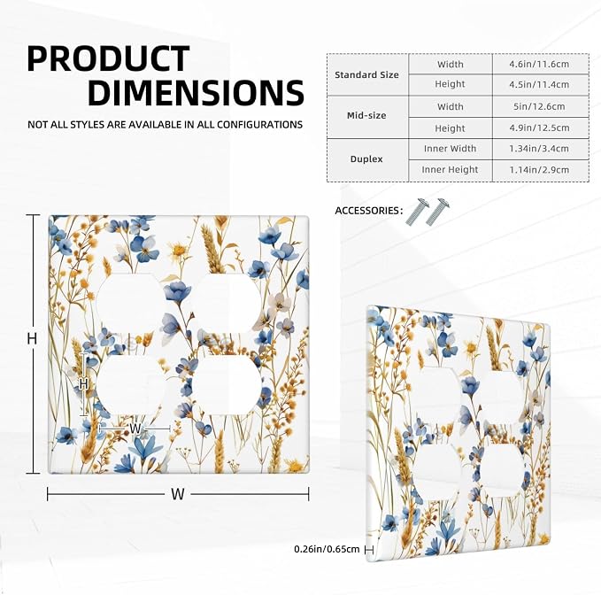 Vintage Wildflower Blue Gold Country Fall Wheat Floral Outlet Covers 2 Gang - Image 5