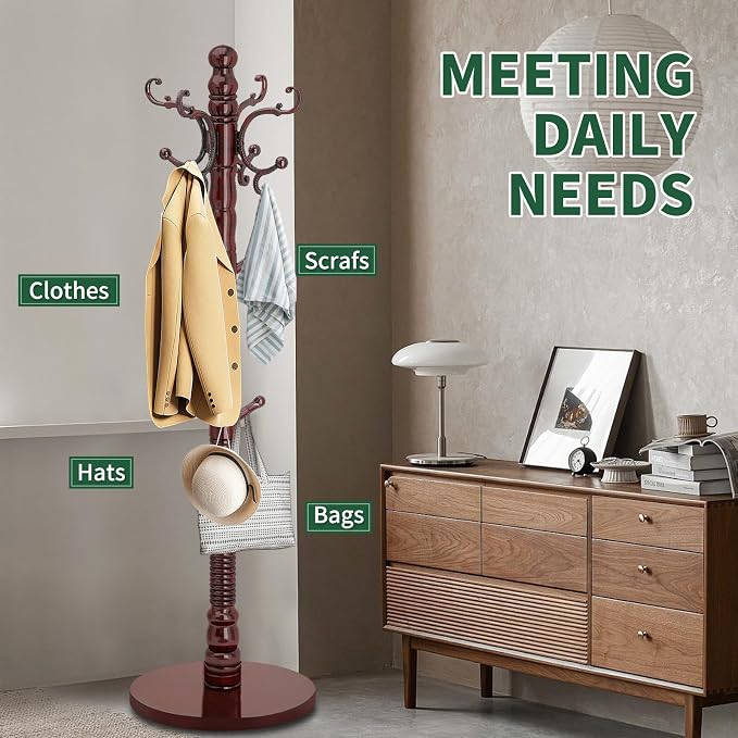 Wood Coat Rack Stand, Wooden Coat Rack Freestanding - Image 6