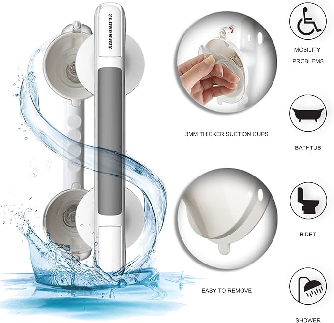 Shower Handles for Elderly Suction, 2 Pack Grab Bars for Bathtubs and Showers - Image 5