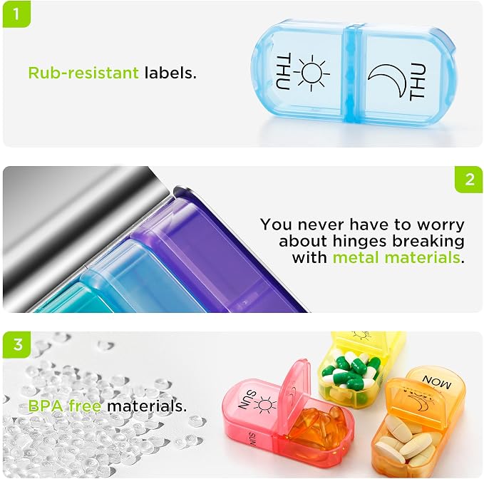 Zannaki Metal XL Weekly Pill Organizer 2 Times a Day, Large Travel Daily Pill - Image 5