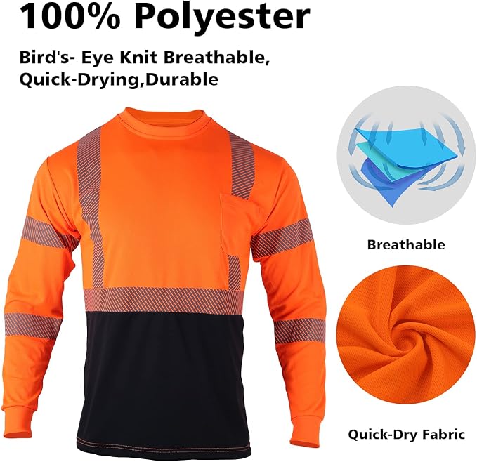 VENDACE Safety Reflective High Visibility Long Sleeve Shirts ANSI Class 3 Hi - Image 4