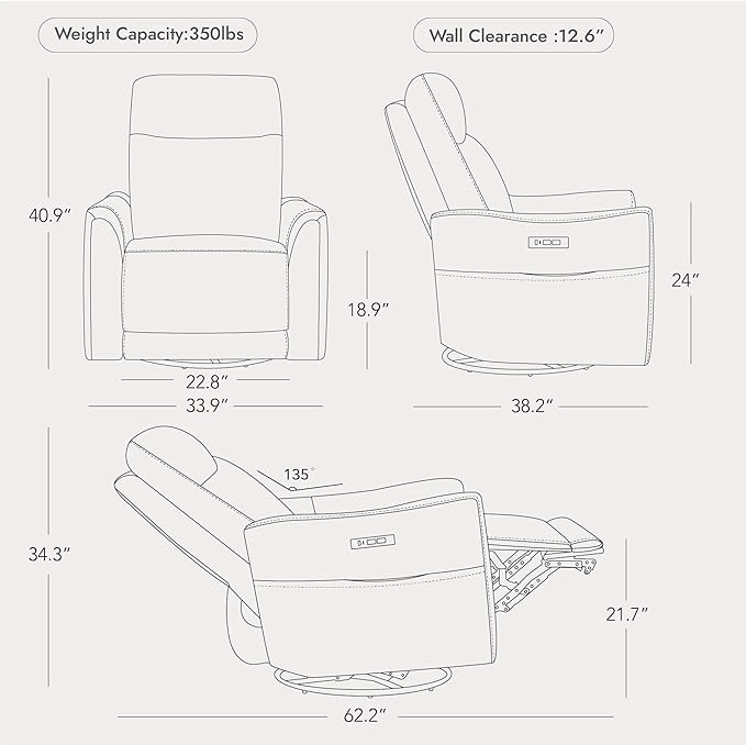Watson & Whitely Power Swivel Rocker Recliner, Reclining Chair - Image 2