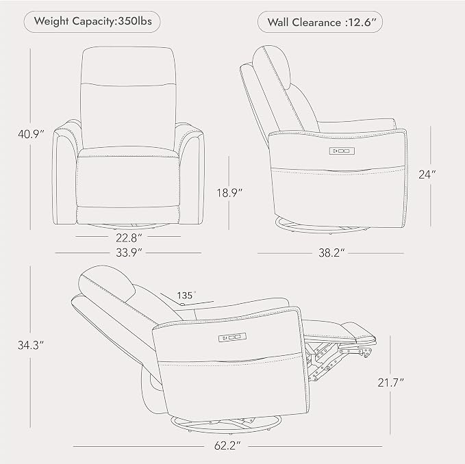 Watson & Whitely Genuine Leather Power Recliner Chairs - Image 2