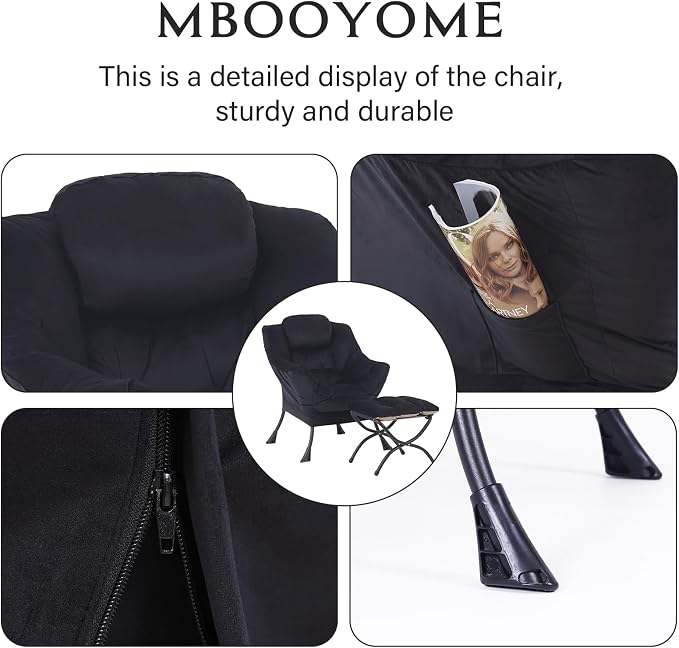 Lazy Chair with Folding Ottoman, Modern Accent Lounge Armchair with Armrests - Image 5