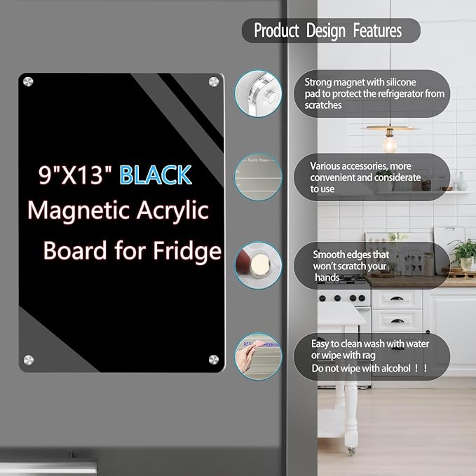 9"X13" Black Acrylic Magnetic Dry Erase Board - Field & Grace