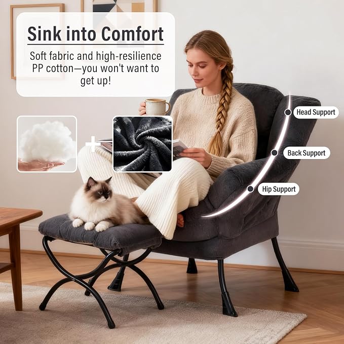 Oversized Chair with Ottoman, Modern Reading Chair, Lounge Accent Chair with - Image 8