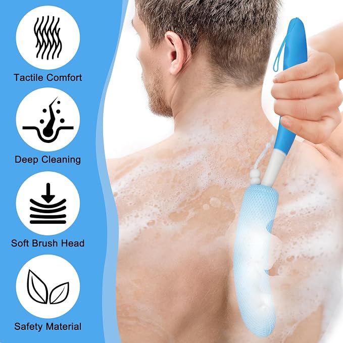 Long Handled Shower Brush, Non-Slip Long Handle Bath Brush, Back Body Brush - Image 2