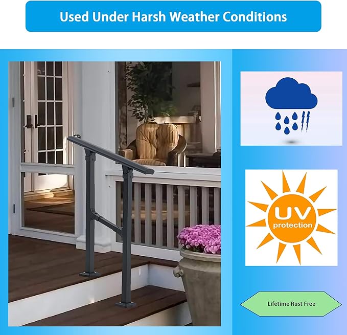1 Step Handrail for Outdoor Steps, Premium Aluminum Alloy Railing Set, Porch - Image 4