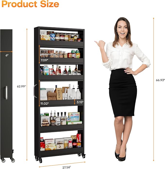Slim Storage Cart, Lightweight 6 Tier Metal Rolling Utility Kitchen Cart on - Image 7