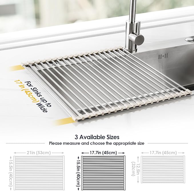 Tomorotec 17.7" x 15.5" Roll Up Dish Drying Rack Over Sink Drying Rack Sink - Field & Grace