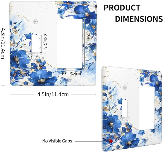 Klein Blue Flowers Watercolor Golden White Floral Outlet Covers 1 Toggle 1 - Image 4