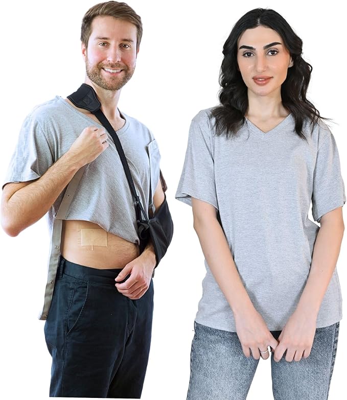Inspired Comforts Unisex Post Surgery & Rehab V Neck Dual Access Snap Shirt by InspiredComforts