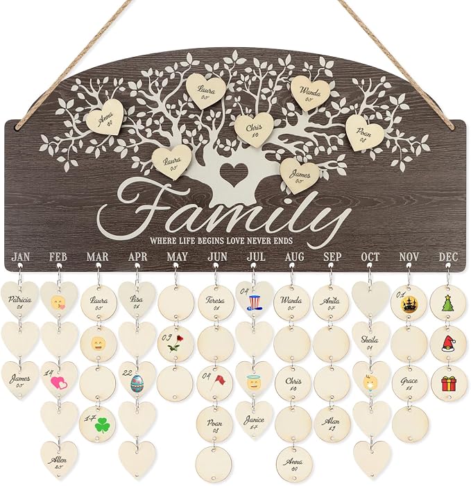 CHDITB Personalized Family Tree Birthday Reminder Board, Wooden Family Birthday by CHDITB